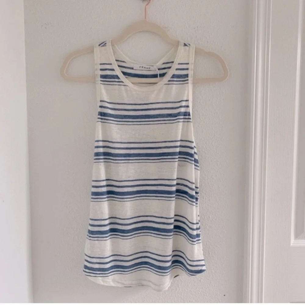 Frame Racer Back Linen Tank. / Denim Striped - Picture 3 of 10